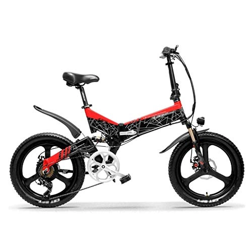 Electric Bike : LUO Folding Electric Bike 20 inch Folding Electric Bike 400W 48V 10.4Ah / 12.8Ah Li-Ion Battery 5 Level Pedal Assist Front &Amp; Rear Suspension, Black Red