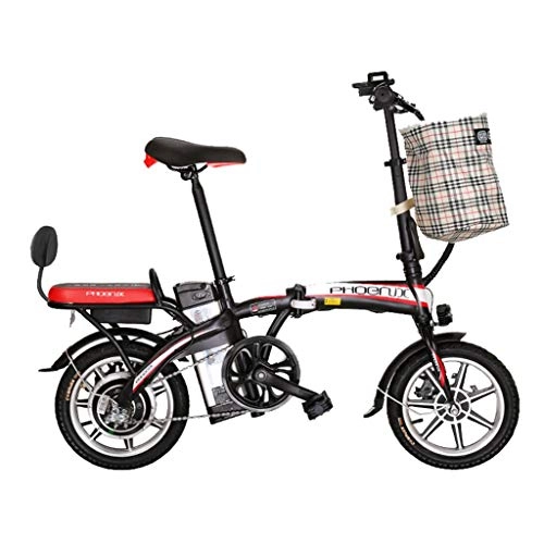 Electric Bike : Luyuan Electric Bicycle Lithium Battery Folding Electric Bicycle Adult Bicycle Battery Car Small Electric Car, Power Life 75km (Color : RED, Size : 123 * 30 * 93CM)