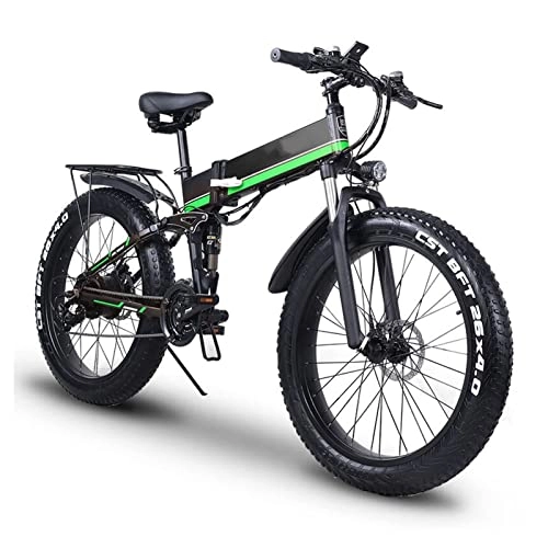 Electric Bike : LWL E Bike Foldable 1000W 26 Inch Tires 20 MPH Adults Ebike With Removable 48V 12.8Ah Battery Waterproof Mountain Electric Bike (Color : Green)