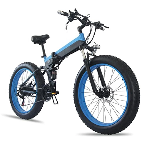 Electric Bike : LWL E Bikes For Adults Electric 1000w Fat Tire 48V 15AH Electric Bike Folding 26 Inch 4.0 Fat Tires Snow Electric Bicycle Folded Mountain Electric Bike (Color : Blue, Size : Disc Brake)