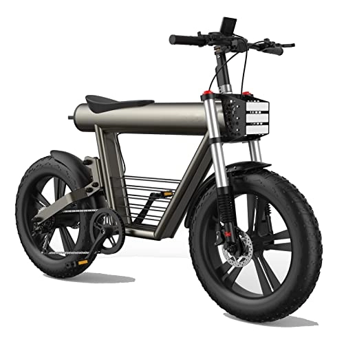 Electric Bike : LWL Electric Bike 800W for Adults Electric Mountain Retro Bicycle 20 Inch Fat Tire Electric Bike with 60V 20Ah Lithium Battery Ebike (Color : Gray, Gears : 7Speed)