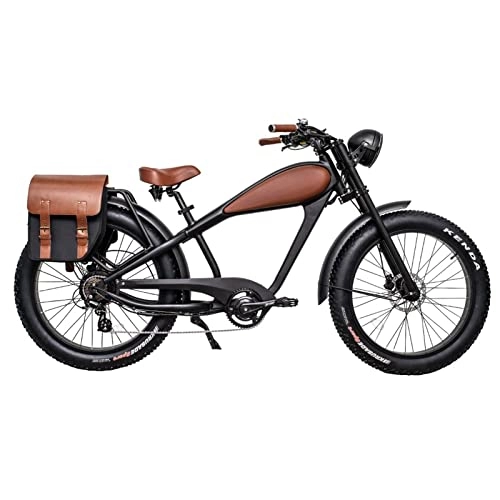 Electric Bike : LWL Electric Bike Adults 1000W / 750W / 500W Motor 48v 17.5ah Lithium-Ion Battery Removable 26'' Fat Tire Ebike 20mph Snow Beach Mountain E-Bike (Color : Brown-black, Gears : 7 Speed)