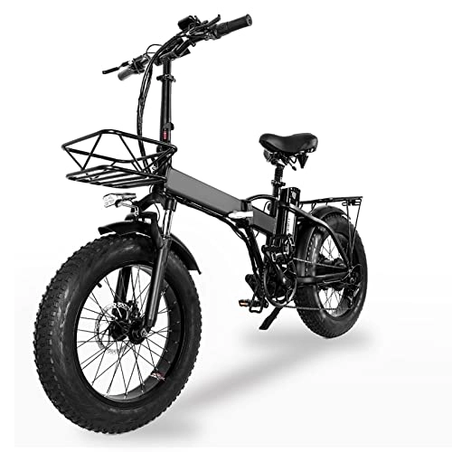 Electric Bike : LWL Electric Bike Foldable for Adults 750W / 1000W48V 15Ah 20 Inch Mountain Bike Fat Bike Pedal Assist E-Bike (Color : 48V15AH750W, Number of speeds : 2 PCS batteries)