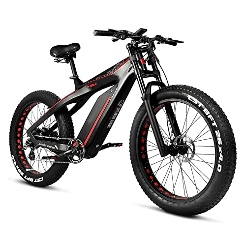 Electric Bike : LWL Electric Bike for Adults 1000W / 750W Motor 50km / H 26"4.0 Fat Tire Mountain Electric Bicycle Carbon Fiber All Terrains Shoulder Shock Snow E Bike (Color : 48V, Size : 1000W)