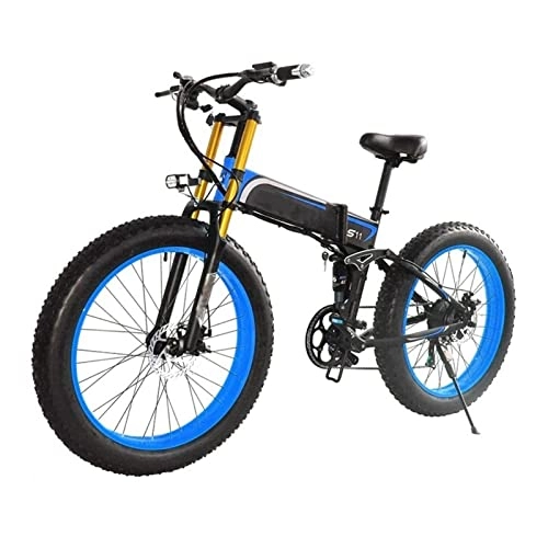 Electric Bike : LWL Electric Bike for Adults 1000W Foldable Mountain Electric Bicycle 48V 26 Inch Fat Ebike Foldable 21 speed Motorcycle (Color : Blue)