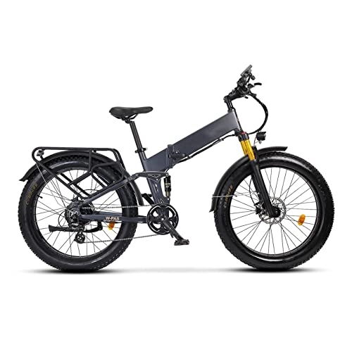 Electric Bike : LWL Electric Bike for Adults Foldable 26 Inch Fat Tire 750W 48W 14Ah Lithium Battery Ebike Full Suspension Electric Bicycle (Color : Matte Grey)