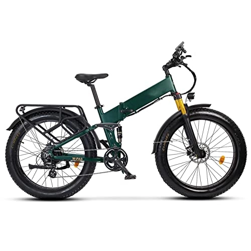 Electric Bike : LWL Electric Bikes for Adults 750W Folding Electric Bikes for Adults 26 Inch Fat Tire Electric Mountain Bike 25 Mph with Removable 48V 14Ah Lithium 8 speed Ebike (Color : Matte Green)