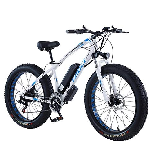 Electric Bike : LYRWISHLY 26 Inch Fat Tire Electric Bike 48V 1000W Motor Snow Electric Bicycle With 21 Speed Mountain Electric Bicycle Pedal Assist Lithium Battery Hydraulic Disc Brake (Color : White, Size : 36V8AH)