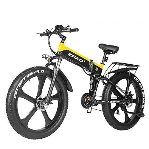 Electric Bike : LYRWISHLY 48V 1000W Electric Bike Electric Mountain Bike 26inch Fat Tire E-Bike Shimano 21 Speeds Beach Cruiser Mens Sports Mountain Bike Lithium Battery Hydraulic Disc Brakes (Color : Yellow)
