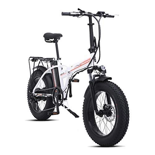 Electric Bike : LYRWISHLY 500W 4.0 Fat Tires Tire Electric Bicycle Mountain Beach Snow Bike For Adults, Electric Scooter 7 Speed Gear EBike With Removable 48V15A Lithium Battery (Color : White)