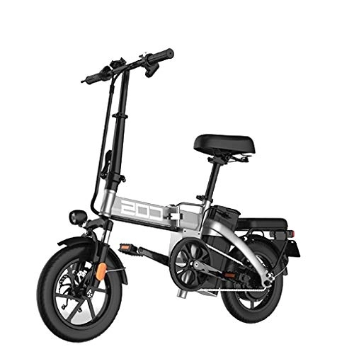 Electric Bike : LYRWISHLY Folding EBike, 350W Aluminum Electric Bicycle With Pedal For, 14" Electric Bike With 48V / 18.8AH Lithium-Ion Battery (Color : Silver, Size : Range:140km)