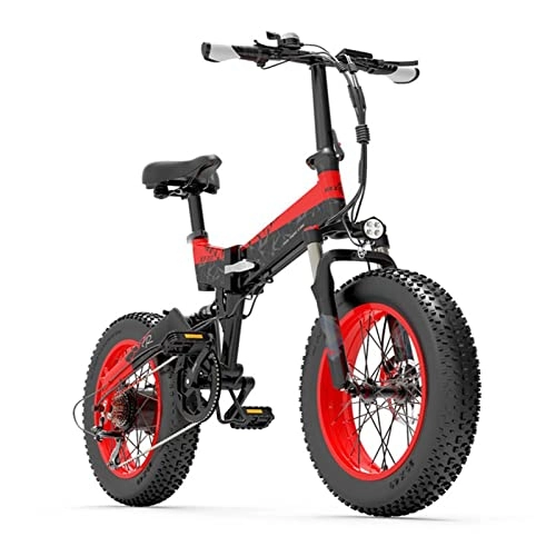 Electric Bike : LYUN 1000W Electric Bike Foldable for Adults 20" Fat Tire Mountain Snow Electric Bicycle For Men 48V 15Ah Max Speed 40 Km / H Ebike 130 Km Range (Color : Red)