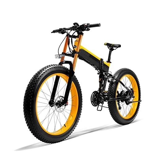 Electric Bike : LYUN 1000W Electric Bike for Adults, City Snow Beach Folding Electric Bicycle 48V 14.5Ah Snow 26 * 4.0 Fat Tire Electric Bike (Color : Yellow, Size : A)