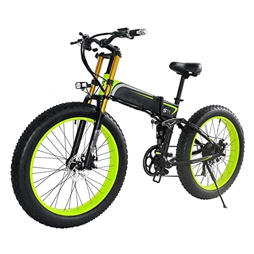 Electric Bike : LYUN Electric Bike for Adults 1000W Foldable Mountain Electric Bicycle 48V 26 Inch Fat Ebike Foldable 21 speed Motorcycle (Color : Green)