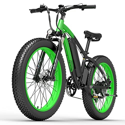 Electric Bike : LYUN Electric Bike for Adults 25 Mph 26“ Fat Tire 1000W 48V 13Ah Battery Electric Bicycle Snow Mountain Ebike (Color : Green)