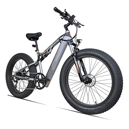 Electric Bike : LYUN Electric Bike for Adults 48V 750W 26 Inch Fat Tire Electric Mountain Bike Full Suspension 9 Speed Ebike