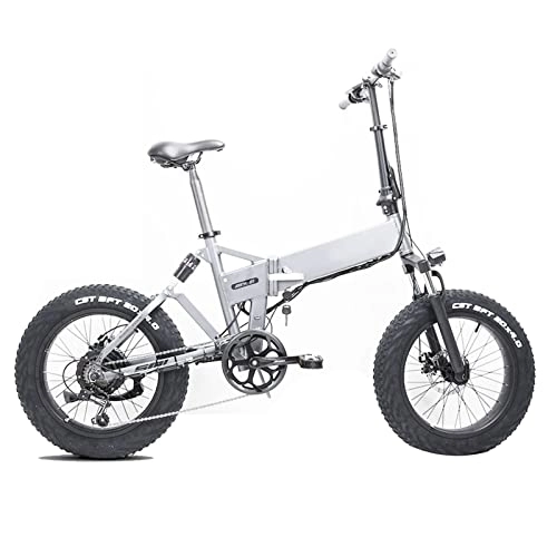 Electric Bike : LYUN Electric Bike For Adults Foldable 20 Mph 500W Electric Bicycle 48V Motor E-Bike Fold Frame 12.8Ah Lithium Battery 20 Inch Fat Tire Electric Mountain Bike (Color : Gray)