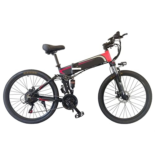Electric Bike : LYUN Electric Bike for Adults, Folding Electric Mountain Bike 26" Adults Ebike with 500W Motor & Removable 48V 10Ah Battery, 25MPH Electric Bicycle (Color : Red)