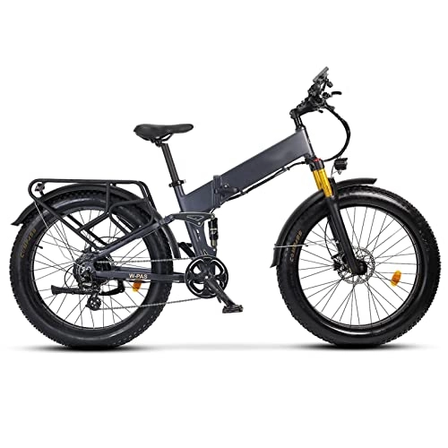 Electric Bike : LYUN Foldable Electric Bike Fat Tire 750w Ebike 26 * 4.0inch Fat Tire Folding Electric Bike for Adults 48v 14ah Lithium Battery Full Suspension Electric Bicycle (Color : Matte Grey)