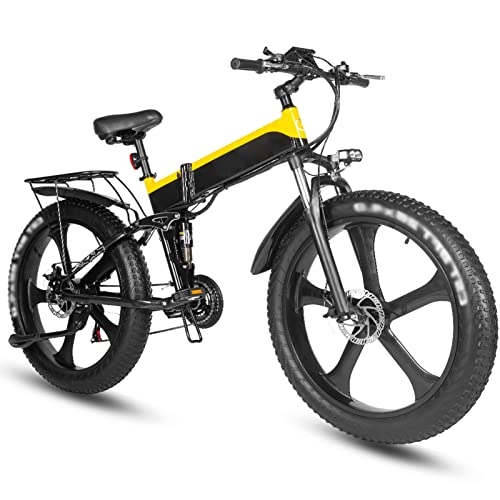 Electric Bike : LYUN Folding Electric Bicycle 1000W Electric Beach Bike 4.0 Fat Tire Electric Bicycle 48V Mens Mountain Bike Snow Bike 26 inch Bicycle (Color : B)