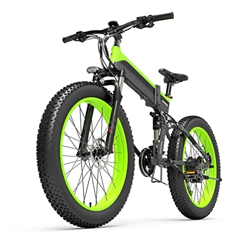 Electric Bike : LYUN Folding Electric Bike Men 1000W Adult Mountain Bike 26'' Snow Bike 48V Electric Bicycle 40 km / h Ebike (Color : Green)