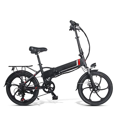 Electric Bike : LYUN Folding Electric Bikes For Adults 21.7 Mph 20 Inch 48V 10.4Ah Aluminum Alloy Folding Electric Bicycle 350W High Speed Brushless Gear Motor 7 Speed Ebike (Color : Black)