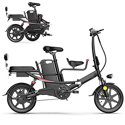 Electric Bike : LZMXMYS electric bike, 14" Folding Electric Bike for Adults, 400W Electric Bicycle, Commute Ebike, Removable Lithium Battery 48V, Black, 8AH