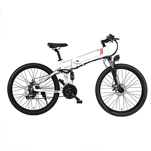 Electric Bike : LZMXMYS electric bike, 26'' Electric Bike, Folding Electric Mountain Bike with 48V 10Ah Lithium-Ion Battery, 350 Motor Premium Full Suspension And 21 Speed Gears, Lightweight Aluminum Frame