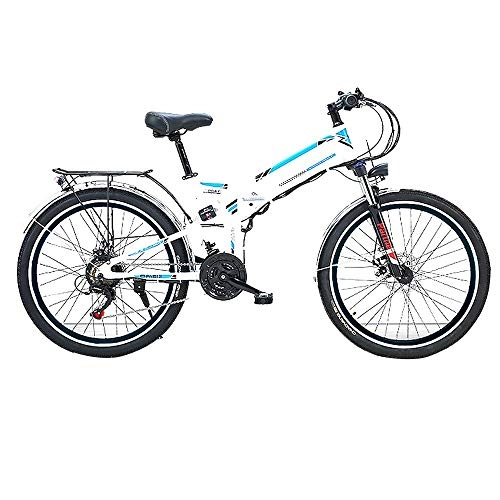 Electric Bike : LZMXMYS electric bike, 26'' Folding Electric Mountain Bike, Electric Bike with 36V / 10Ah Lithium-Ion Battery, 300W Motor Premium Full Suspension And 21 Speed Gears (Color : White)
