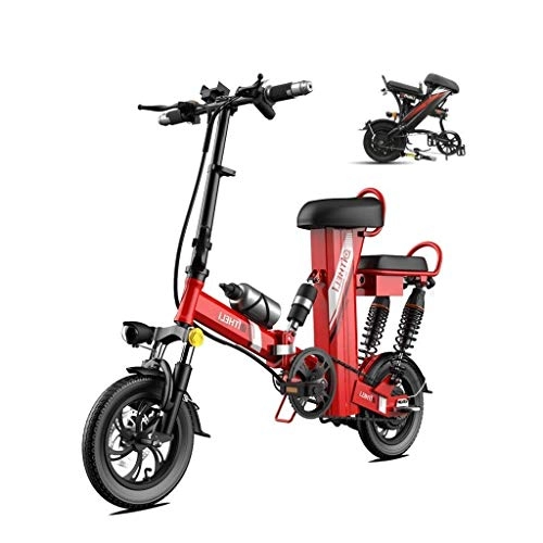 Electric Bike : LZMXMYS electric bike, Electric Bike 12" Wheel Removable 48V 350W 30Ah Waterproof And Dustproof Lithium Battery Battery With Remote Control (Color : Red, Size : Range:200km)