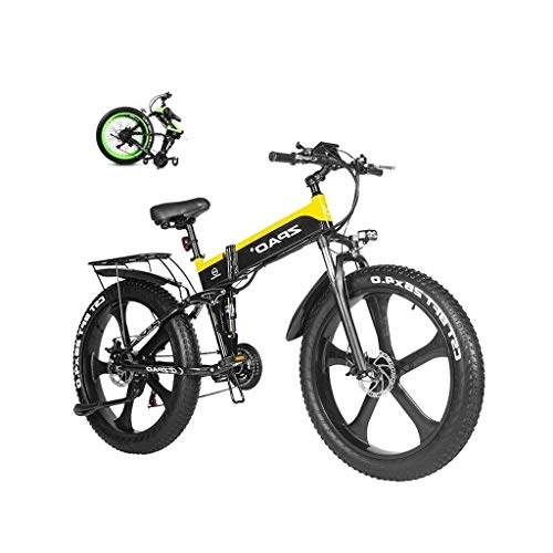 Electric Bike : LZMXMYS electric bike, Electric Bike 26 Inches Folding Fat Tire Snow Bike 12.8Ah Li-Battery Beach Cruiser Mountain E-bike (Color : Yellow)