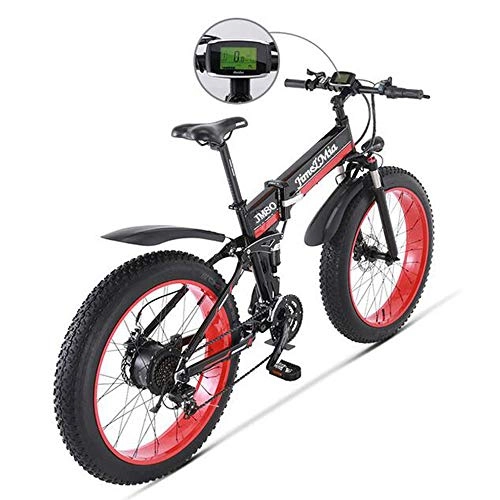Electric Bike : MEICHEN 48V500W snow and mountain bike26 folding bike 4.0 fat tire electric Lithium battery moped Aluminium alloy frame, red1000W