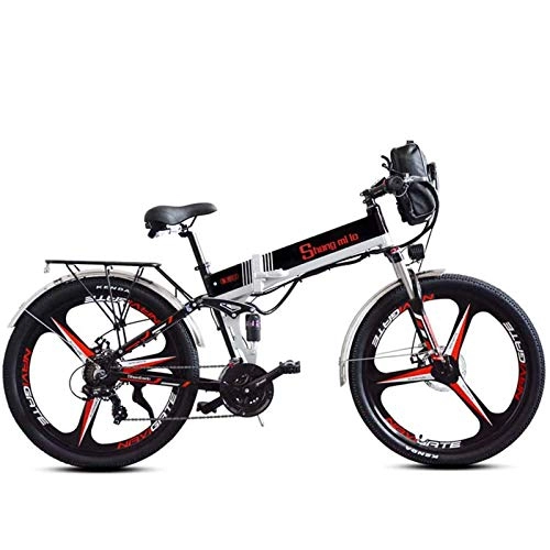 Electric Bike : MIAOYO Mountain Electric Bike, Portable Folding Bicycle, Suspension Electric Bicycle, 350W Ebike 48V Power Regeneration, Seat Adjustable, Cruise Mode, Black