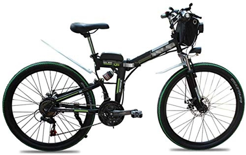 Electric Bike : min min Bike, 48V 500W Electric Bike Mountain 26 Inch Folding Bike, Foldable Bicycle Adjustable Height Portable with LED Front Light, 4.0 Inch Fat Tire Mens / Women Bike for Cycling (Color : Green)