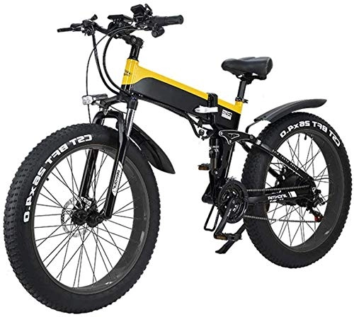 Electric Bike : min min Bike, Folding Electric Mountain City Bike, LED Display Electric Bicycle Commute Ebike 500W 48V 10Ah Motor, 120Kg Max Load, Portable Easy To Store (Color : Yellow)