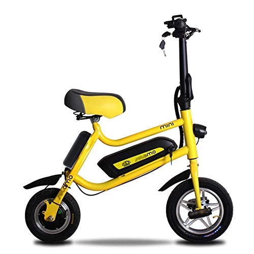 Electric Bike : Mini Folding Electric Bike, 250W Brushless Motor 36V8Ah / 10.4Ah Lithium Battery Smart E-Bike, Yellow, 10.4Ah