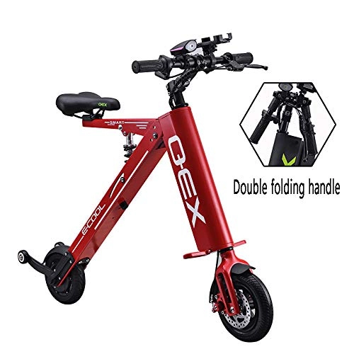 Electric Bike : Mini Folding Electric Car Adult Lithium Battery Bicycle Double Wheel Power Portable Travel Battery Car Red-1