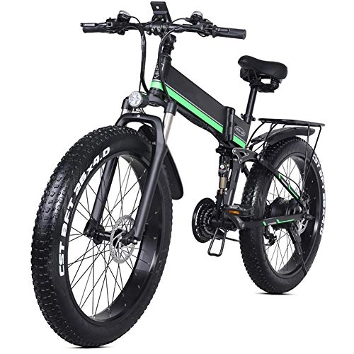 Electric Bike : MJYK 1000W 26 inch Fat Tire Electric Bicycle Mountain Beach Snow Bike for Adults, Aluminum Electric Scooter 21 Speed Gear E-Bike with Removable 48V12.8A Lithium Battery, A