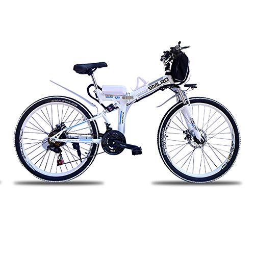 Electric Bike : Mountain Inch Bicycle of 60 Km Maxspeed 35 Km / H Electric Bike Folding Walking 500 W Power Engine Double Shock Ebike, White, 24