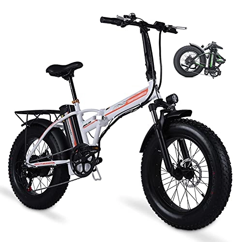 Electric Bike : MX20 Folding Electric Bike 500W Ebike 4.0 Fat Tire E-Bike 48V 15Ah Removable Lithium-Ion Battery Mens Women's Bicycle 7 Speed Gears (Color : Red)