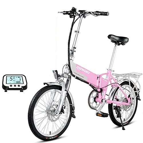 Electric Bike : MYYDD 20" Electric Bike 48V Folding E-bike Citybike Commuter Bike with Lithium Battery, 7 Speed Gear 80km Long-Range, Pink