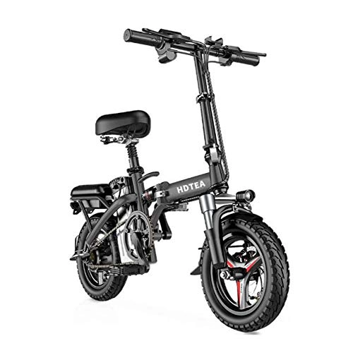 Electric Bike : N / / A Adult Electric Bikes, Folding Electric Bike 14-inch Electric Bike, Commuter Electric Bike, 48V / 250W Brushless Motor (black, 70KM)