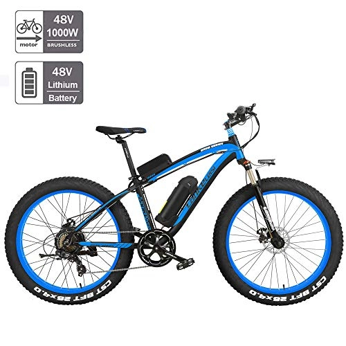 Electric Bike : Nbrand 26 Inch Electric Fat Bike Snow Bike, 26 * 4.0 Fat Tire Mountain Bike, Lockable Suspension Fork, 3 Riding Modes (Blue, 1000W 10Ah)