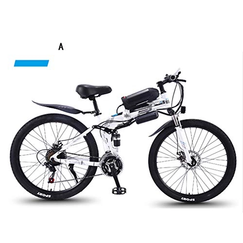 Electric Bike : NYPB Folding Electric Bike, Electric Mountain Bike 350W Motor Removable 36V 8AH / 10AH Lithium-Ion Battery 27 Speed Gear Double Disc Brake Unisex Bicycle, White blue A, 36V 10AH