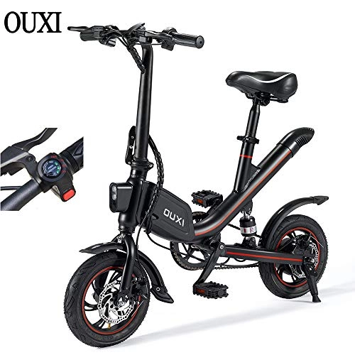 Electric Bike : OUXI Electric Bikes for Adults, E Bike with 350W 6.6Ah 36v 12" Wheels Lightweight Folding Bike for Men Sporting Fitness Outdoor (Black)