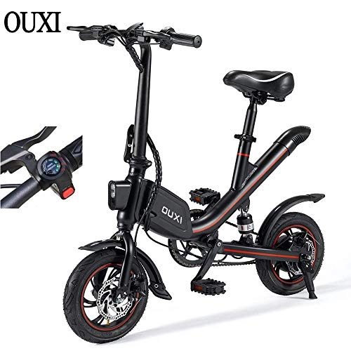 Electric Bike : OUXI V1 Electric Bikes for Adults, Fat Tire Folding Bike with 7.8AH Lithium Battery Stylish Ebiike with Unique Design, Can Switch Three Sport Modes During Riding, Max Speed is 25km / h (Black, 7.8AH)