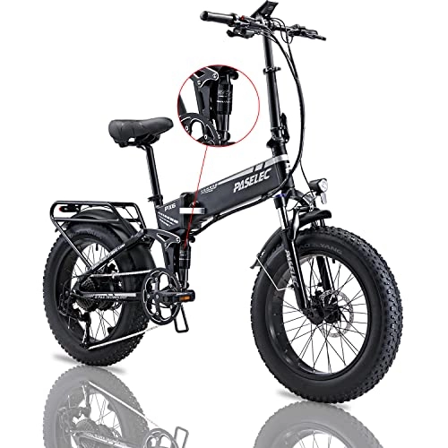 Electric Bike : PASELEC Electric Bike for Adult Folding Electric Bicycle Fat Tire 20 * 4.0 Ebike Powerful 750 Motor 48V 12AH E bikes with Double Shock Absorption, 9 Gears Speed, Hydraulic Disc Brakes for Men Women