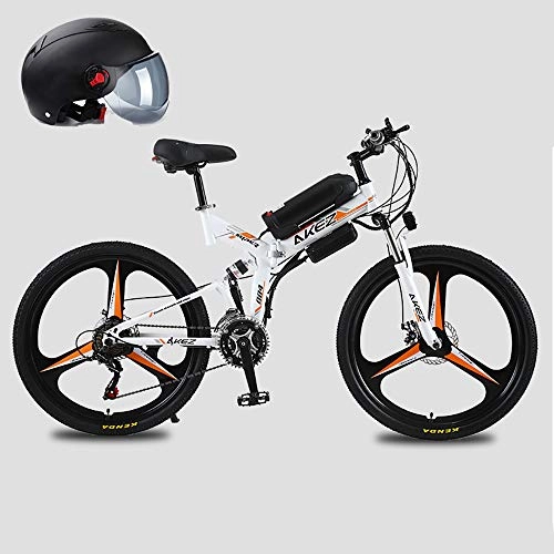 Electric Bike : Pc-Glq 26'' 350W Motor Folding Electric Mountain Bike, Electric Bike with 48V Lithium-Ion Battery, Premium Full Suspension And 21 Speed Gears, White, 8AH