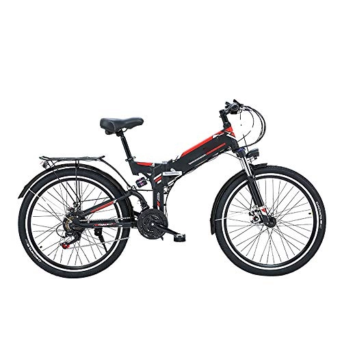 Electric Bike : Pc-Glq 26'' Folding Electric Mountain Bike, Electric Bike with 36V / 10Ah Lithium-Ion Battery, 300W Motor Premium Full Suspension And 21 Speed Gears, Black