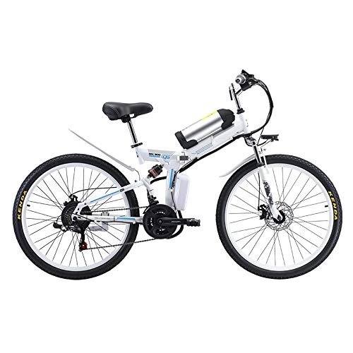Electric Bike : Pc-Glq 26'' Folding Electric Mountain Bike with Removable 48V 8AH Lithium-Ion Battery 350W Motor Electric Bike E-Bike 21 Speed Gear And Three Working Modes, White